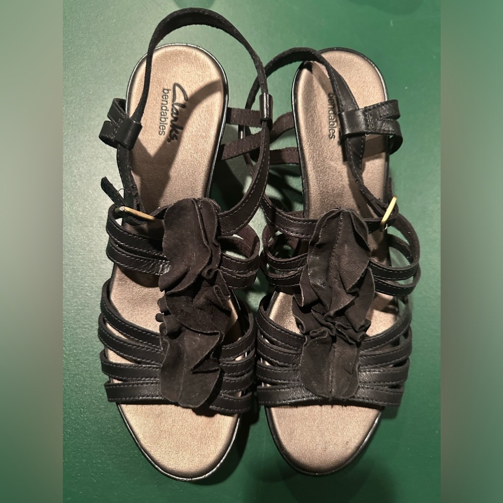 Clarks Black Wedge Sandals - Brand New